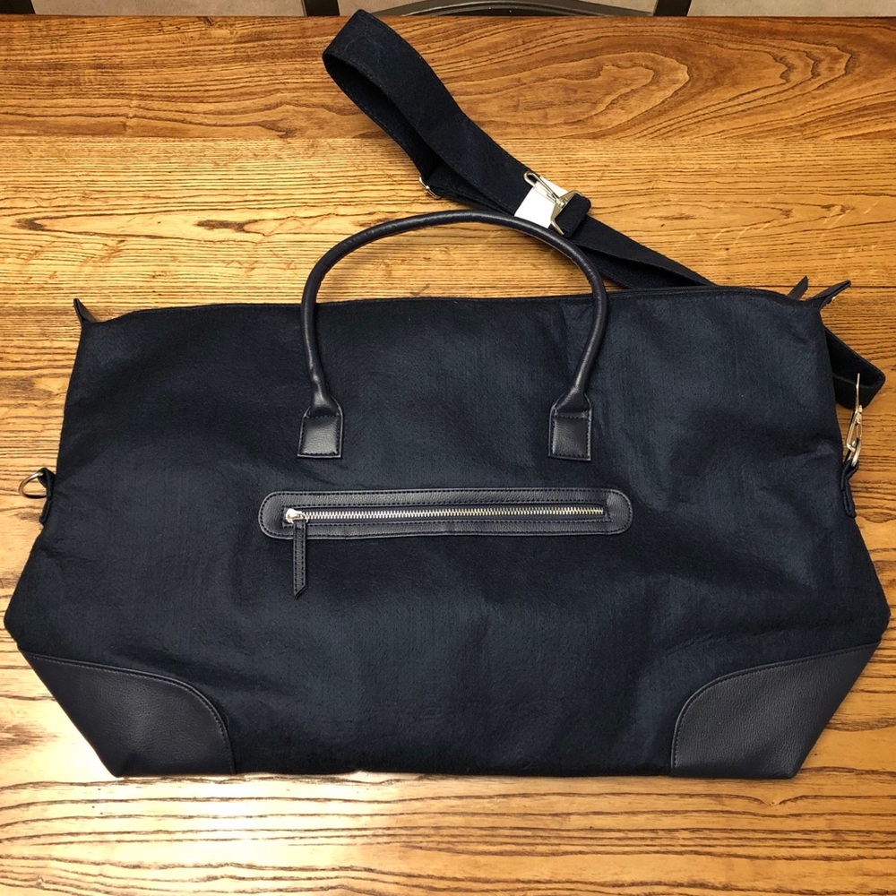 Blue felt DSW overnight bag